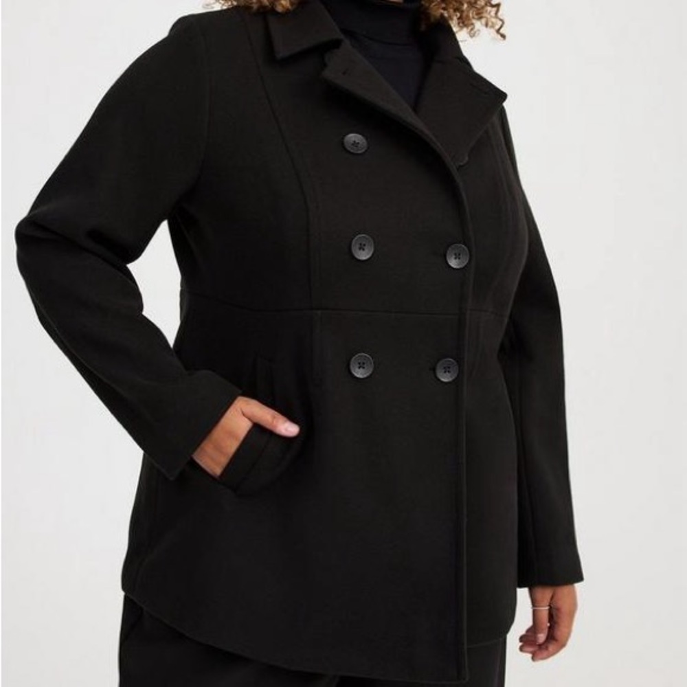 Time & Tru black double-breasted peacoat 100% polyester size M 8/10 - Picture 1 of 7